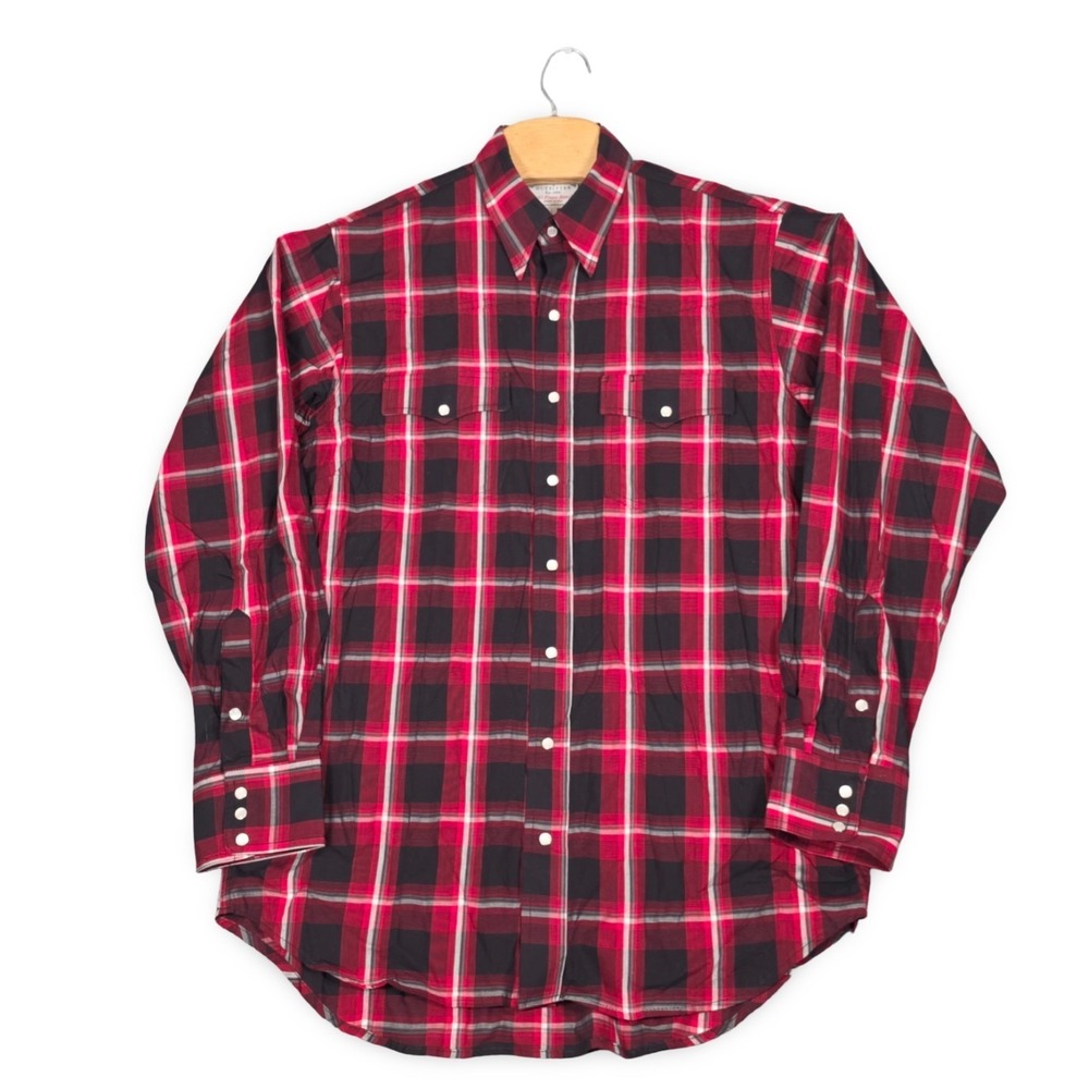 Schaefer Outfitter Pearl Snap Shirt Men's L Red Plaid Western Ranchwear USA Made